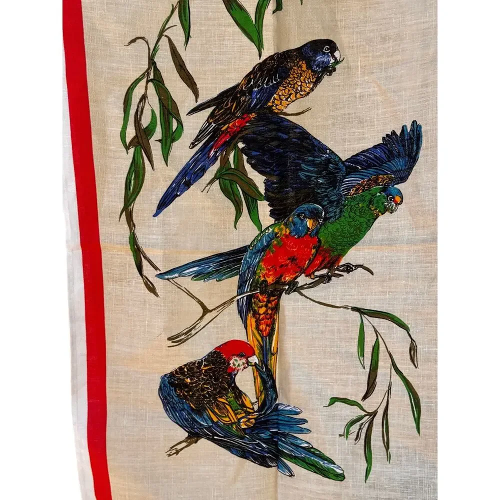 Vtg New Souvenir Australian Parrots Rosellas Linen Tea Towel Tapestry
